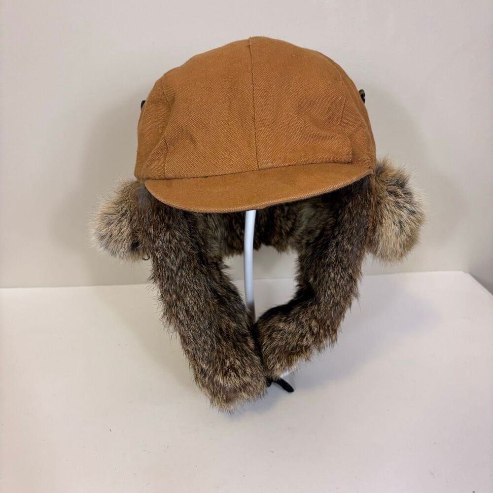 Mad Bomber Tan Canvas with Rabbit Fur Lining‎ Trapper Winter Hat